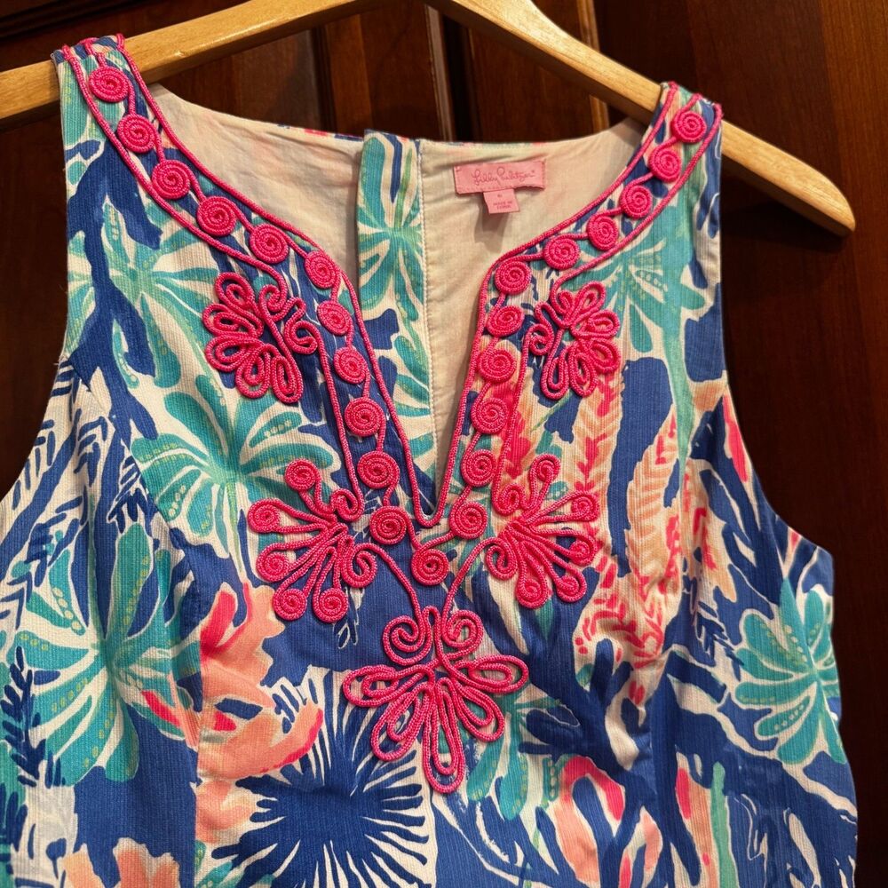Lilly Pulitzer Gabby Shift Dress Multi Jet Stream Tropical Print Size 8 - Picture 6 of 16